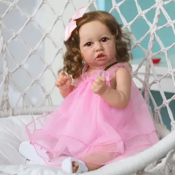 55 см Мягкая Силиконовая Кукла Reborn Saskia для маленьких Девочек, Розовое Платье, Светлые/Каштановые Волосы С Корнями, Детские Bonecas, Детский Подарок