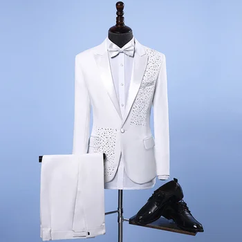 Сценическое представление Мужской модный новый облегающий мужской костюм высокого качества с блестками (куртка + брюки)