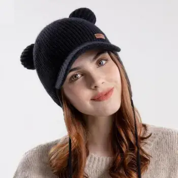 Зимняя шапка COKK, Женская вязаная шапочка, Защита ушей, Мультяшный медведь, Толстые бархатные теплые шапки для защиты от холода Для женщин, Повседневные уличные