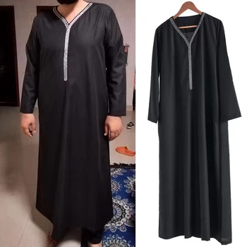Мусульманская мода Исламская Одежда Kurta Qamis Мужчины Jubba Thobes Арабский Пакистанский Кафтан Абайя Халаты Саудовская Аравия Длинная Блузка Платье