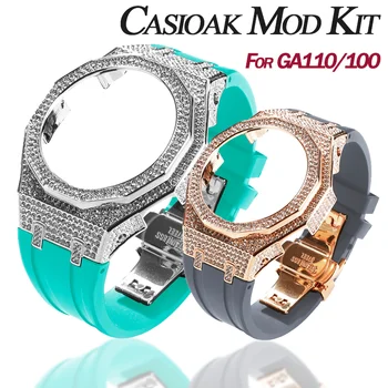 Casioak Роскошный Комплект Модов для G Shock GA100 Серии 110, Бриллиантовый чехол, ремешок, Безель, набор фторидных резинок для Casioak GA110/100
