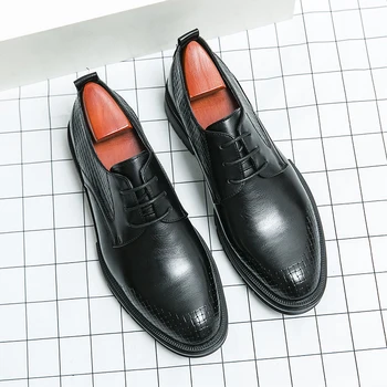 Британская деловая мужская обувь, официальная итальянская мужская кожаная обувь, рабочая одежда на танкетке, свадебные туфли-оксфорды, повседневная обувь на шнуровке 38-46