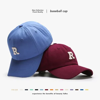 Шляпа Женская Весенне-осенняя Уличная солнцезащитная шляпа с буквой R в корейском стиле, мужская Изогнутая бейсболка с открытым лицом, Маленькая черная бейсболка