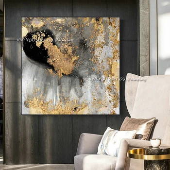 Современный абстрактный плакат на холсте, Красочная картина маслом из золотой фольги, картины для галереи, гостиной, спальни, домашнего декора