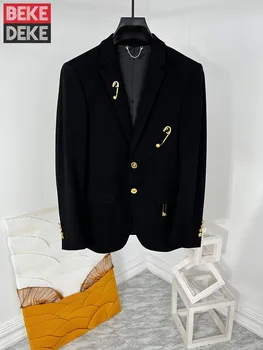Новый Весенний Деловой повседневный Черный Пиджак, мужской Роскошный Модный приталенный Офисный Мужской Блейзер, однобортные дизайнерские куртки