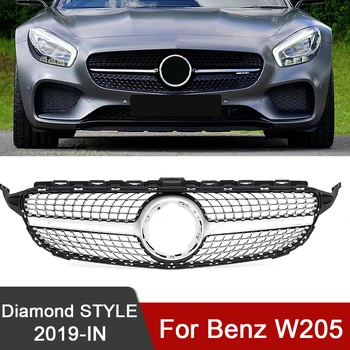 Для Mercedes Benz W205 C Class 2019 + Автомобильная Передняя Решетка с Ромбовидной Решеткой Черный/Серебристый Автоаксессуары (без моделей камер)
