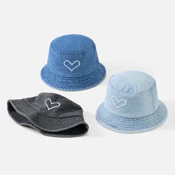 Модные Шляпы-ведра с вышивкой в виде сердца, Ретро-шляпа для бассейна, Шляпа для женщин, Теплые шапки-ведра, Рыбацкая шляпа, Шляпы-ведра