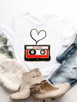 Графические футболки с коротким рукавом, Футболка с принтом, Модная Винтажная женская футболка с музыкой Love, летняя весенняя одежда с принтом