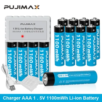 PUJIMAX 100% Оригинальный Литий-ионный аккумулятор 1,5 V AAA 1100mWh с USB-Зарядным устройством + Кабельный Батарейный блок Для Часов-Игрушек