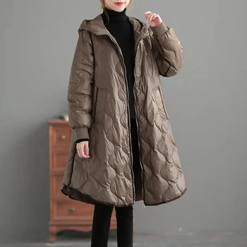 Зимняя Женская Свободная Длинная куртка с хлопковой подкладкой, хлопковое пальто с капюшоном, Парка, Женская одежда, Повседневная теплая верхняя одежда, Женская зимняя одежда