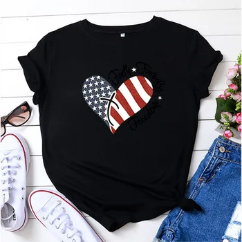 Свободная хлопковая футболка большого размера из хлопка с круглым вырезом и короткими рукавами, летняя футболка с флагом любви на День независимости, самые продаваемые модели