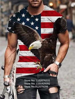 Брендовая футболка BIANYILONG, мужская футболка с изображением животного Орла, 3D печать, футболка с круглым вырезом, короткий рукав, американский флаг, забавный узор, Свободный топ