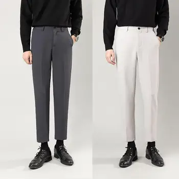 Весенне-летние мужские Костюмные брюки Slim Fit, деловой офис, эластичный пояс, длина до щиколоток, Классические корейские брюки, мужская одежда H211