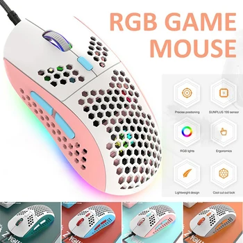 Проводная игровая мышь, легкая, RGB, 6400 точек на дюйм, Сотовая полая Для компьютера, ноутбука, ПК, Белый, черный, Макропрограммирование, Высокое качество