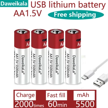 Daweikala Новый AA USB Перезаряжаемый литий-ионный аккумулятор 1,5 В AA 5500 мАч/литий-ионный Аккумулятор Часы для Игрушек MP3-плеер Термометр Клавиатура