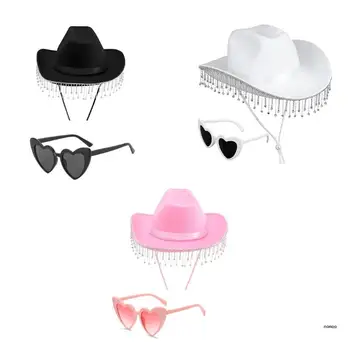 Ковбойская шляпа и солнцезащитные очки с кисточками для девичника и танцев на сцене