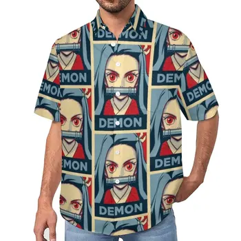 Рубашка для Отдыха Demon Slayer, Гавайские Повседневные Рубашки, Мужские Блузки Y2K с Короткими Рукавами и Рисунком, Одежда Большого Размера