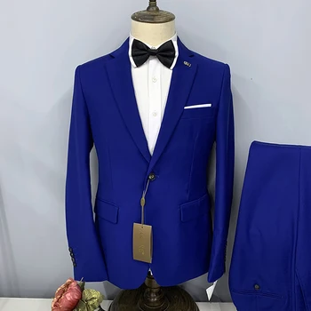 Мужской костюм из двух предметов (куртка + брюки), новинка 2023, однотонный, приталенный, бутик, модный комплект одежды для делового отдыха
