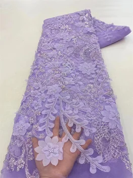 Африканская Кружевная ткань с блестками 2023, Высококачественный кружевной материал ручной работы из бисера, Нигерийская французская кружевная ткань из сетки для свадебного платья
