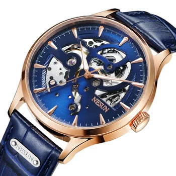 Швейцарский бренд класса люкс NESUN, автоматические механические мужские часы с двойным скелетом, сапфировые светящиеся стрелки, водонепроницаемые часы N9502