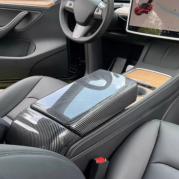 На 2021 2022 2023 год Автомобильные аксессуары Tesla Model Y, Подлокотник, крышка коробки, автомобильные декоративные защитные изделия из углеродного волокна