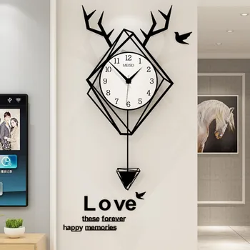 Настенные часы с головой Оленя в Скандинавском Стиле, креативные, модные, домашние, простое Искусство, доступные роскошные настенные часы