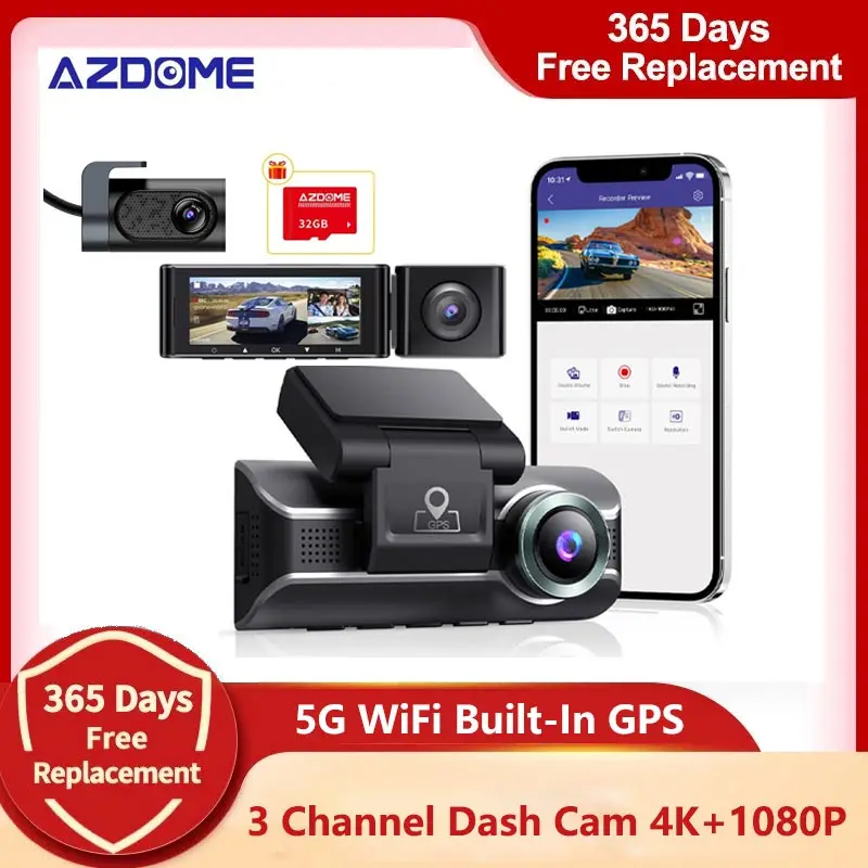 AZDOME M550 Pro 3-Канальная Передняя Внутренняя камера заднего Вида 4K Dash Cam Автомобильный Черный ящик С 5G WiFi GPS 2160P Автомобильный Видеорегистратор Видеокамера Автомобильная Приборная панель
