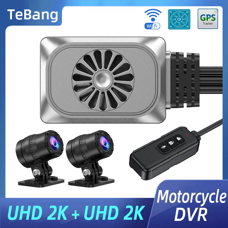 Tebang WiFi Мотоциклетная Регистраторная Камера с Двойной UHD 2K DVR Камерой Водонепроницаемая WDR GPS Мотоциклетная Камера